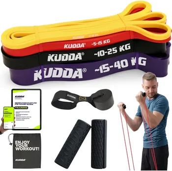 Posilovací guma KUDDA sada 4 ks, vícebarevná, 209 cm, odpor 2-90 kg