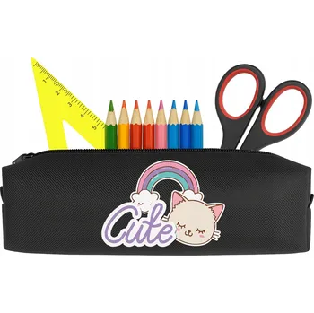 Penál ŠKOLNÍ PENÁL ČERNÝ | STUDENTSKÝ PRO DÍVKY TRENDY TUBA CUTE KITTY