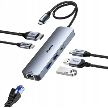 USB hub BENFEI 6v1 USB-C HUB s HDMI (4K@60Hz), 2 USB-A porty, 1 USB-C datový port