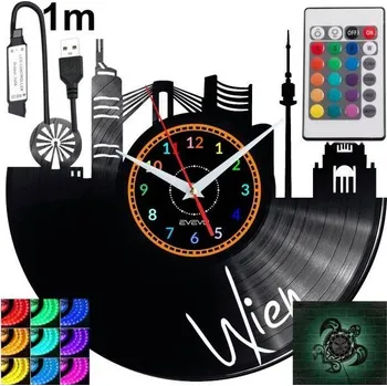 Hodiny Wien Nástěnné Hodiny LED RGB Podsvícené Na Dálkové Ovládání Vinylová Deska Moderní