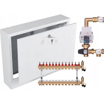 rozdělovač topení Rozdělovač pro podlahové topení 13 okruhů s oběhovým čerpadlem WILO + PEX šroubení + Skříňka pro povrchovou montáž