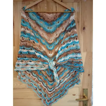 Háčkovaný šátek hnědo-tyrkysový