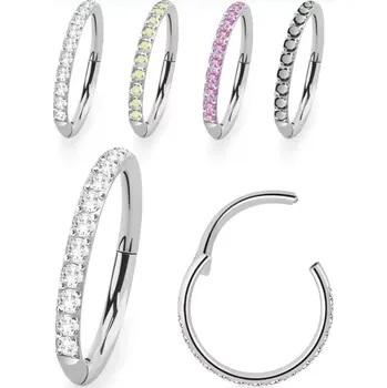 Piercing Krásný kroužek se zirkony různých barev SGSHS10 (Otevírací kroužek z chirurgické oceli 316L osázený kamínky různých barev SGSHS10)