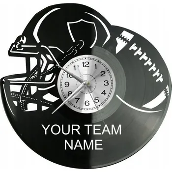 Hodiny AMERICKÝ FOTBAL TÝM TVÉ JMÉNO HODINY NA ZEĎ VINYLOVÁ DESKA DÁREK UPO