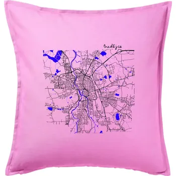 Polštář Budějce - Mapa s vodními toky - Polštář 50x50 - 50x50 - Pouze potah ( Růžová )