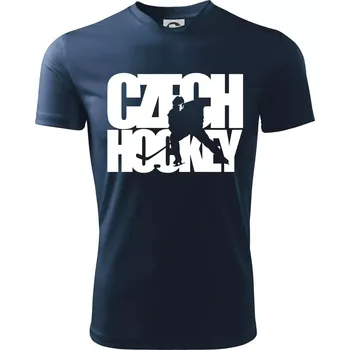 Czech hockey - nápis s hokejistou - Mistrovství světa v ledním hokeji 2026 - Dětské triko sportovní (dresovina) - 158 cm/12 let ( Námořní modrá (velmi tmavá - téměř černá) )