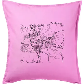 Polštář Mapy měst černobílé Pardubice - Polštář 50x50 - 50x50 - Pouze potah ( Růžová )