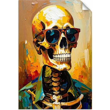 Obraz SAMOLEPKA NA STĚNU PRO MLÁDEŽ Barevná Lebka v brýlích 20x30