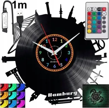 Hodiny Hamburg Nástěnné Hodiny LED RGB S Podsvícením Na Dálkové Ovládání Vinylová Deska Moderní
