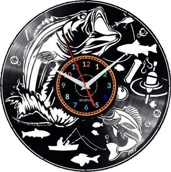Hodiny RYBAŘENÍ HODINY NÁSTĚNNÉ DEKORATIVNÍ MODERNÍ VINYLOVÁ DESKA VINYL NA P