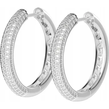 Náušnice Klasické stříbrné náušnice kruhy se zirkony. Lesklé kroužky.