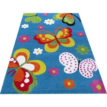 Koberec Makro Abra Dětský kusový koberec Mondo 14 Motýli modrý Rozměr: 120x170 cm