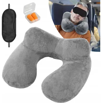Polštář Nafukovací Polštář na Szyję | S maskou na oči a zátkami do uší, Šedá
