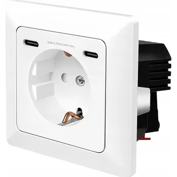 Elektrická zásuvka Elektrická zásuvka 230V 2xUSB-C 25W Rychlé nabíjení, zapuštěná, bílá
