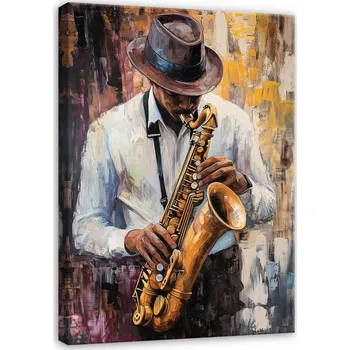 Obraz OBRAZ MUŽ SE SAXOFONEM, HUDEBNÍK, DO LOŽNICE, OBÝVÁKU, KUCHYNĚ, NA PLÁTNĚ 40x30