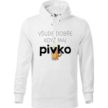 Pánská mikina DOBRÝ TRIKO Pánská mikina s potiskem Všude dobře pivko Velikost pánské mikiny: XL, Barva: Bílá