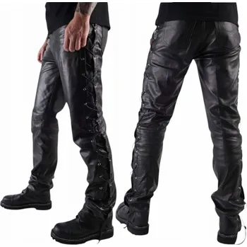 Moto oblečení Pánské kožené kalhoty černé šněrovací motorkářské Rock Harley - 42