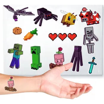 Odstranitelné tetování TATUAŻE TETOVÁNÍ MINECRAFT PRO DĚTI 12 Ks . ARCH