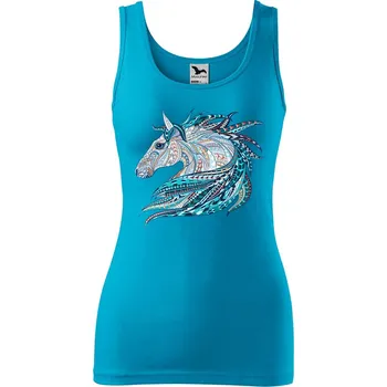 DOBRÝ TRIKO Dámské tílko s potiskem Hlava koně Velikost: S, Barva: Tyrkysová