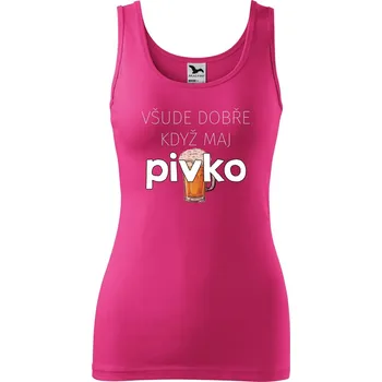 Dámské tílko s potiskem Všude dobře pivko Velikost: XS, Barva: Purpurová