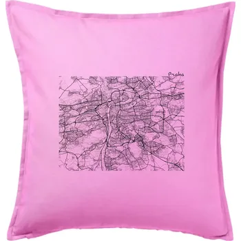 Polštář Mapy měst černobílé Praha - Polštář 50x50 - 50x50 - Pouze potah ( Růžová )