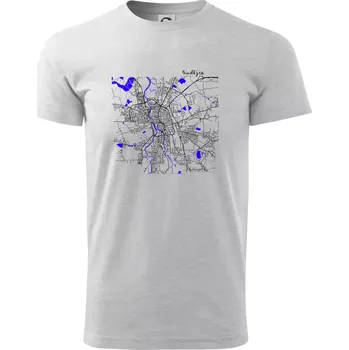 Budějce - Mapa s vodními toky - Triko extra velké (5-8XL) - 8XL ( Světlešedý Melír )