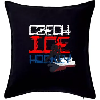 Polštář Czech ice hockey - nápis a vlajka - Mistrovství světa v ledním hokeji 2026 - Polštář 50x50 - 50x50 - Pouze potah ( Černá )