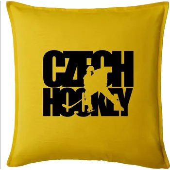 Polštář Czech hockey - nápis s hokejistou - Mistrovství světa v ledním hokeji 2026 - Polštář 50x50 - 50x50 - Pouze potah ( Žlutá )