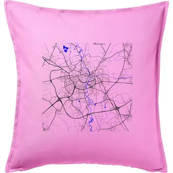 Polštář Olomouc - Mapa s vodními toky - Polštář 50x50 - 50x50 - Pouze potah ( Růžová )