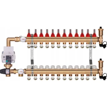rozdělovač topení Mosazný rozdělovač pro podlahové topení 12 okruhů s ČERPACÍ SKUPINOU WILO + PEX šroubení