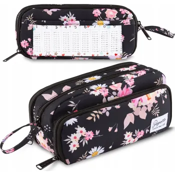 Penál Školní penál tříkomorový s květinovým vzorem velký pouzdro do školy zagatto