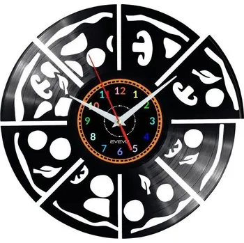 Hodiny PIZZA HODINY NÁSTĚNNÉ DEKORATIVNÍ MODERNÍ VINYLOVÁ DESKA