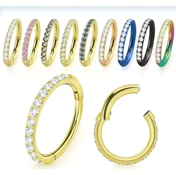 Piercing Barevný kroužek se zirkony SGTSH10 (Otevírací kroužek z chirurgické oceli 316L osázený kamínky různých barev SGTSH10)