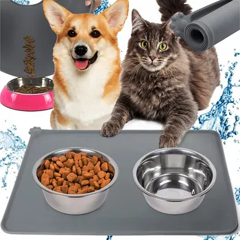 Miska pro psa Silikonová podložka pod misku, šedá, 1 l