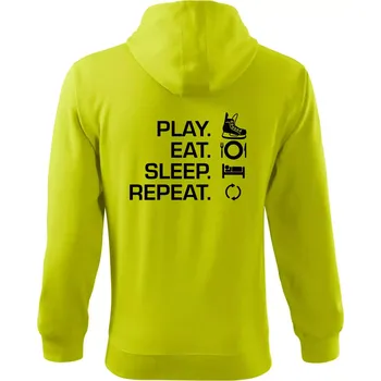 Pánská mikina Play Eat Sleep Repeat hokej - Mikina s kapucí na zip trendy zipper - 3XL ( Limetková )