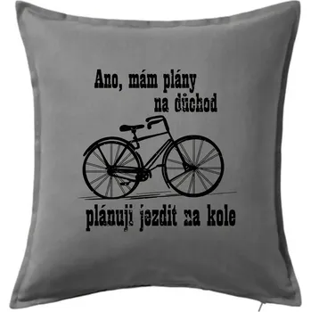 Polštář Staré kolo - Plány na důchod - Polštář 50x50 - 50x50 - Pouze potah ( Tmavě šedý melír )