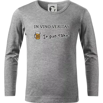 Chlapecké tričko In vino veritas in pivo taky (Hana-creative) - Triko dětské Long Sleeve - 122 cm/6 let ( Tmavě šedý melír )