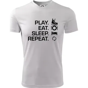 Chlapecké tričko Play Eat Sleep Repeat hokej - Dětské triko sportovní (dresovina) - 134 cm/8 let ( Bílá )