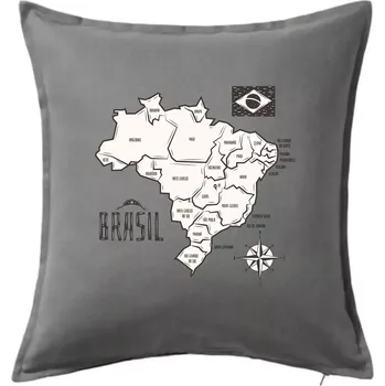 Polštář Brazílie mapa s názvy regionů - Polštář 50x50 - 50x50 - Pouze potah ( Tmavě šedý melír )