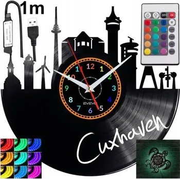 Hodiny Cuxhaven Nástěnné hodiny s LED RGB podsvícením na dálkové ovládání - design vinylové desky, moderní