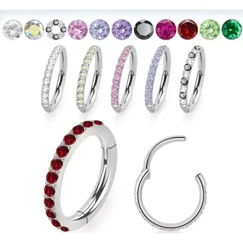 Piercing Otevírací kroužek se zirkony různých barev SGSH10 (Otevírací kroužek z chirurgické oceli 316L osázený kamínky SGSH10)