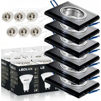 Žárovka 6x Halogenové skleněné čtvercové svítidlo + LED žárovka GU10 12W 3 BARVY