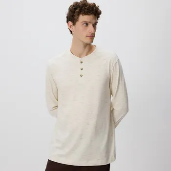 Pánské tričko Reserved - Bavlněné tričko s dlouhými rukávy - béžová - 429EX-08M - 429EX-08M-XL