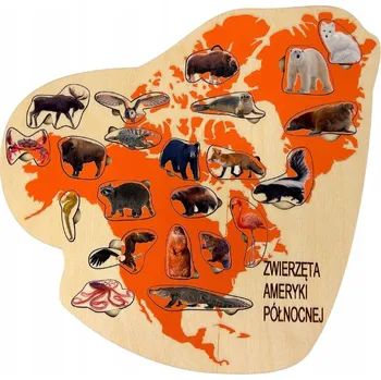 Dřevěná hračka Zvířata Severní Ameriky, dřevěné puzzle se zvířátky, dřevěné k
