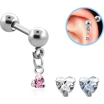 Piercing Piercing do ucha se srdíčkem a řetízkem BBERV6 (Piercing do ucha se srdíčkem a řetízkem z chirurgické oceli BBERV6)