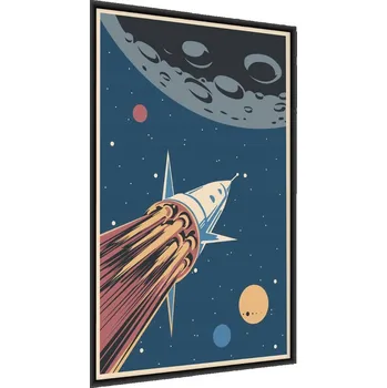 Obraz Plakát Kreslená raketa PLANETY Retro styl 30x40 v rámu 30 x 40 cm