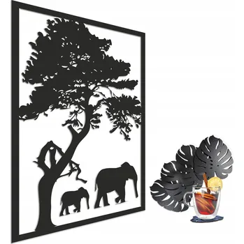 Obraz Obrazy na zeď panel s vyřezávaným vzorem dekorace do obýváku safari sloni 59x95
