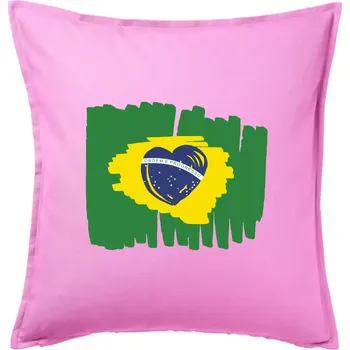 Polštář Brazílie vlajka srdce - Polštář 50x50 - 50x50 - Pouze potah ( Růžová )