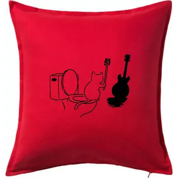 Polštář Kočka a kytara WC - Polštář 50x50 - 50x50 - Pouze potah ( Červená )