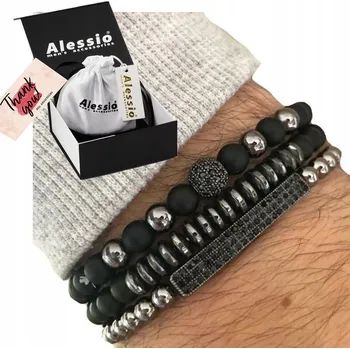 Náramek NÁRAMKY Pánské černé SET korálky PLÍŠEK